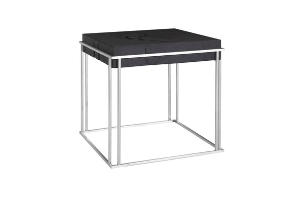 Phillips Collection Home Phillips Collection Burnt Cube Side Table, Chamcha Wood, Stainless Steel Base