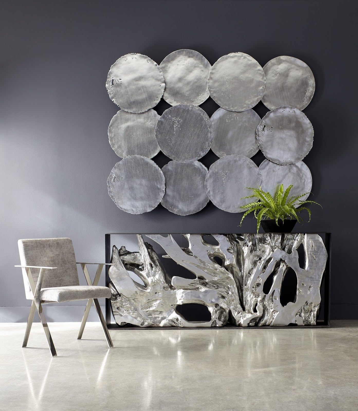 Phillips Collection Home Phillips Collection Cast Oil Drum Wall Discs, Silver Leaf, Set of 4