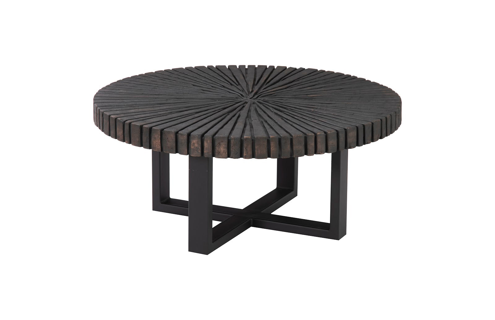 Phillips Collection Home Oversized LTL - Rate to be Quoted Phillips Collection Chainsaw Coffee Table, Round, Black Iron Cross Base, Black/Copper