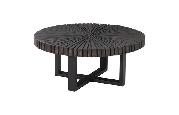 Phillips Collection Home Oversized LTL - Rate to be Quoted Phillips Collection Chainsaw Coffee Table, Round, Black Iron Cross Base, Black/Copper