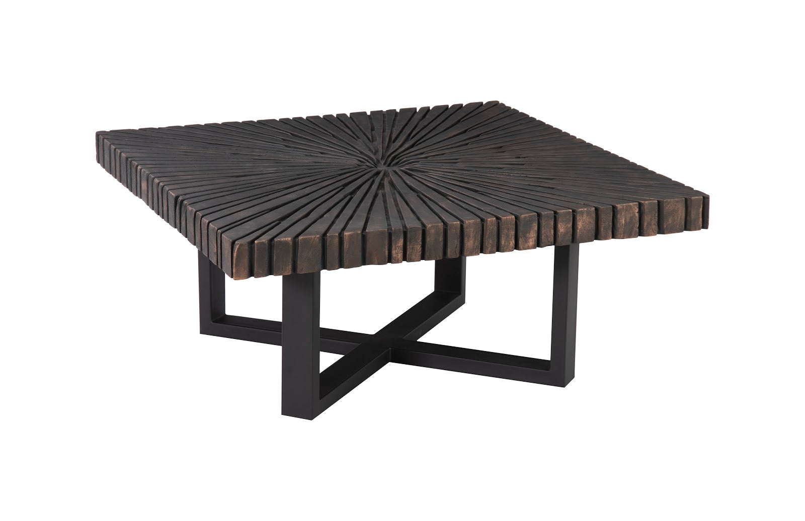 Phillips Collection Home Oversized LTL - Rate to be Quoted Phillips Collection Chainsaw Coffee Table, Square, Black Iron Cross Base, Black/Copper