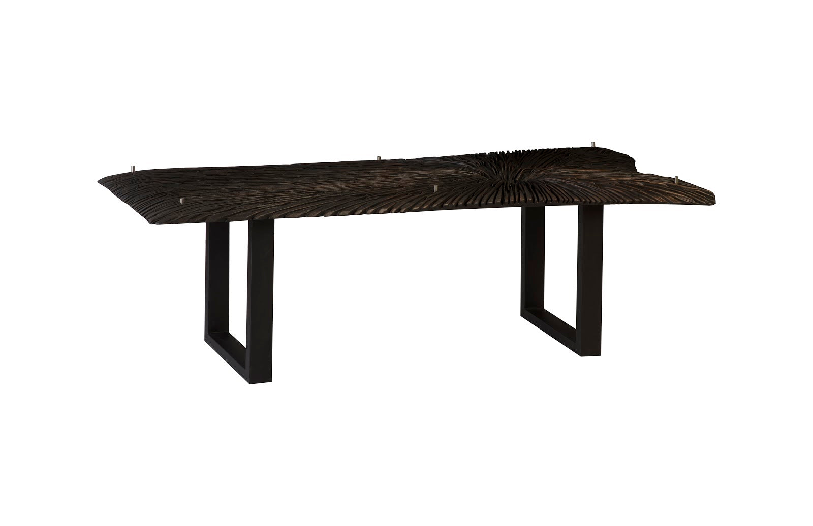 Phillips Collection Home Oversized LTL - Rate to be Quoted Phillips Collection Chainsaw Dining Table with Glass, Burnt Black, Black Iron U Legs