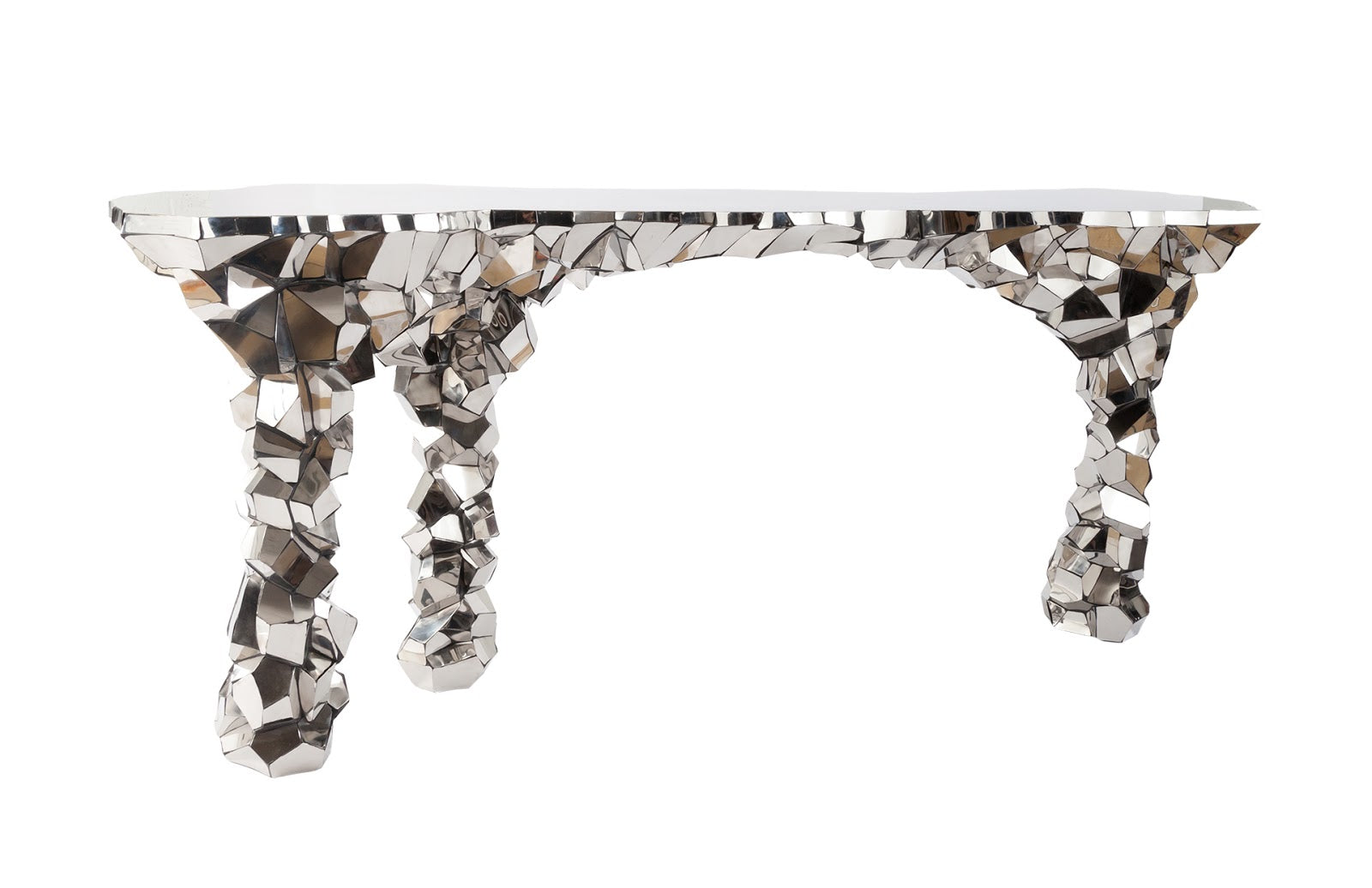 Phillips Collection Home Oversized LTL - Rate to be Quoted Phillips Collection Crazy Cut Console, Stainless Steel, Silver
