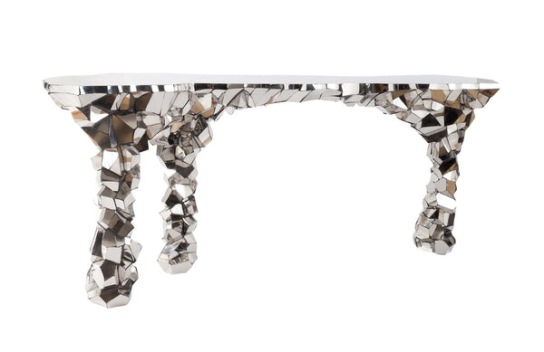 Phillips Collection Home Oversized LTL - Rate to be Quoted Phillips Collection Crazy Cut Console, Stainless Steel, Silver