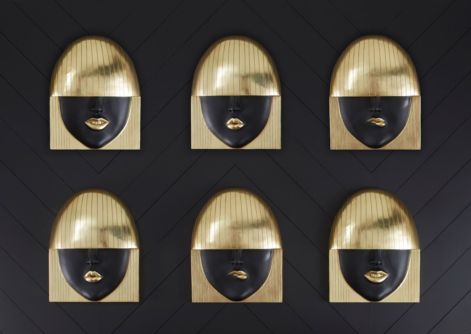 Phillips Collection Home Phillips Collection Fashion Faces Wall Art, Large, Pout, Black and Gold Leaf