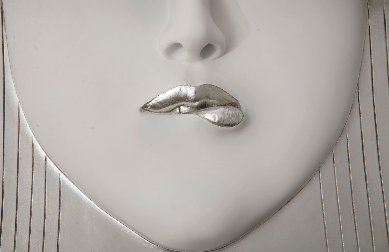 Phillips Collection Home Phillips Collection Fashion Faces Wall Art, Large, Pout, White and Silver Leaf
