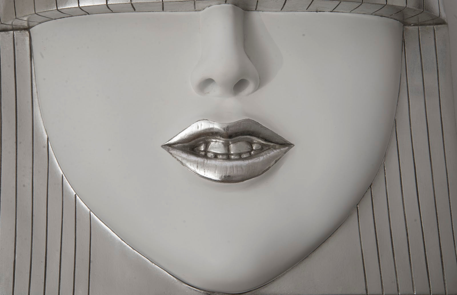 Phillips Collection Home Phillips Collection Fashion Faces Wall Art, Large, Smile, White and Silver Leaf