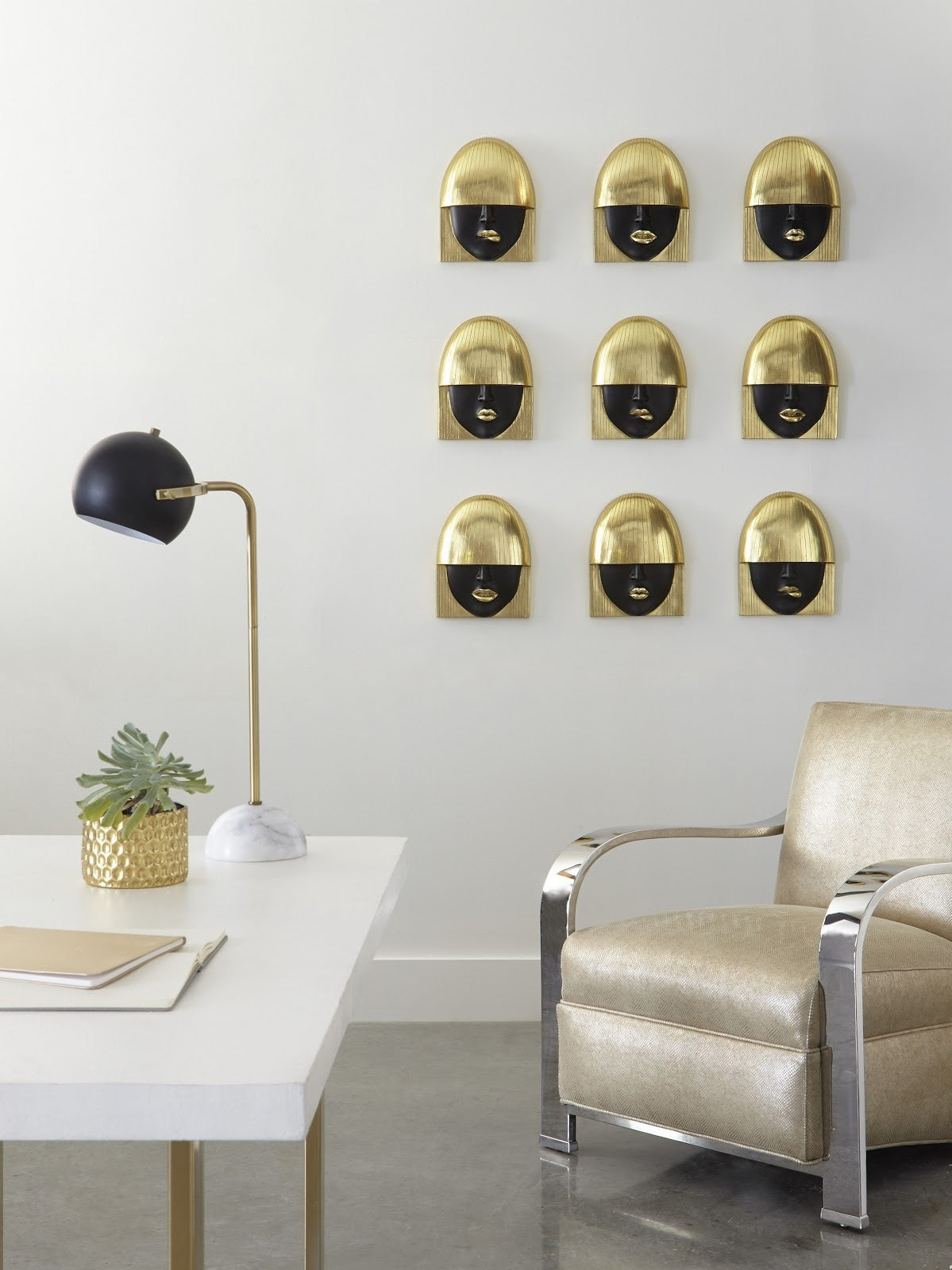 Phillips Collection Home Phillips Collection Fashion Faces Wall Art, Small, Black and Gold Leaf, Set of 3