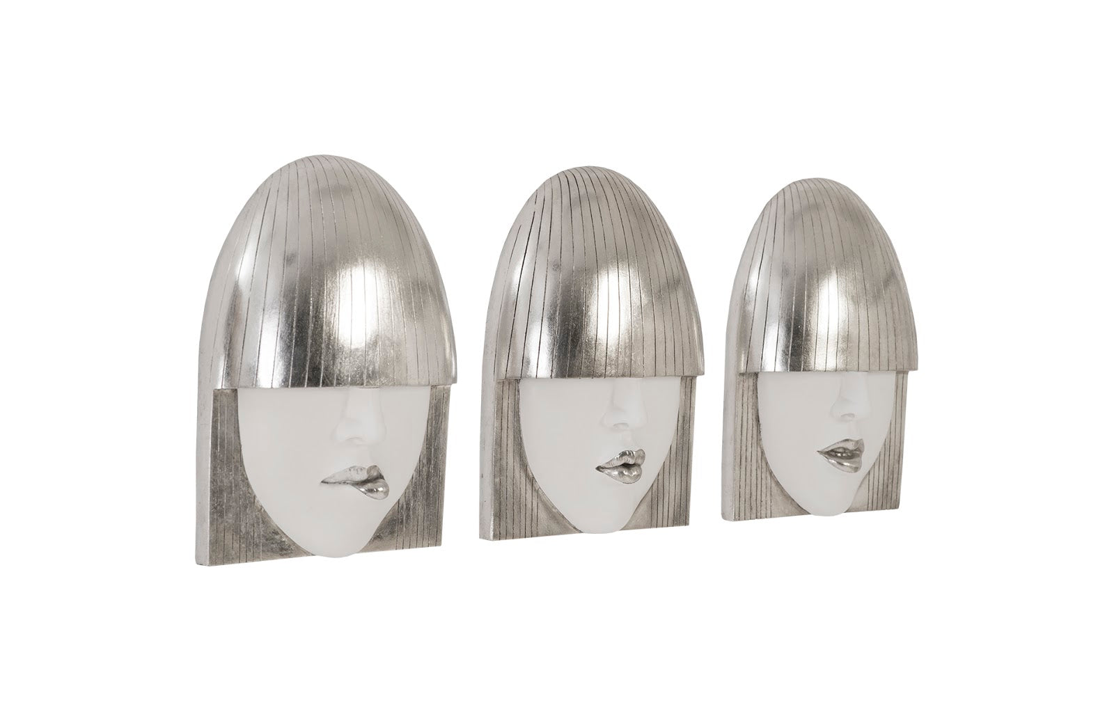 Phillips Collection Home Phillips Collection Fashion Faces Wall Art, Small, White and Silver Leaf, Set of 3