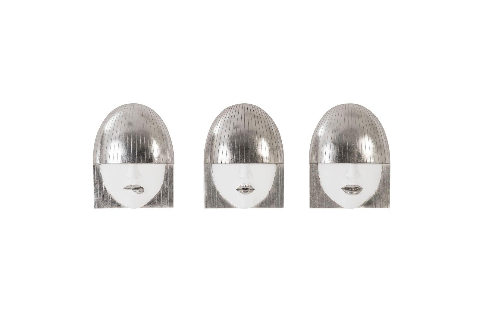 Phillips Collection Home Phillips Collection Fashion Faces Wall Art, Small, White and Silver Leaf, Set of 3