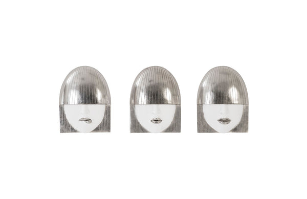 Phillips Collection Home Phillips Collection Fashion Faces Wall Art, Small, White and Silver Leaf, Set of 3