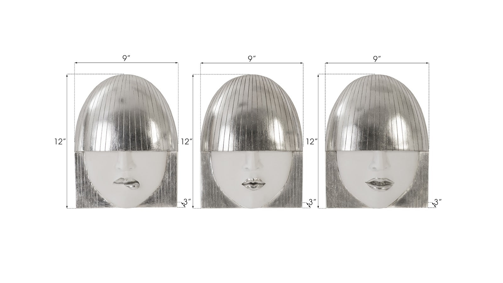 Phillips Collection Home Phillips Collection Fashion Faces Wall Art, Small, White and Silver Leaf, Set of 3