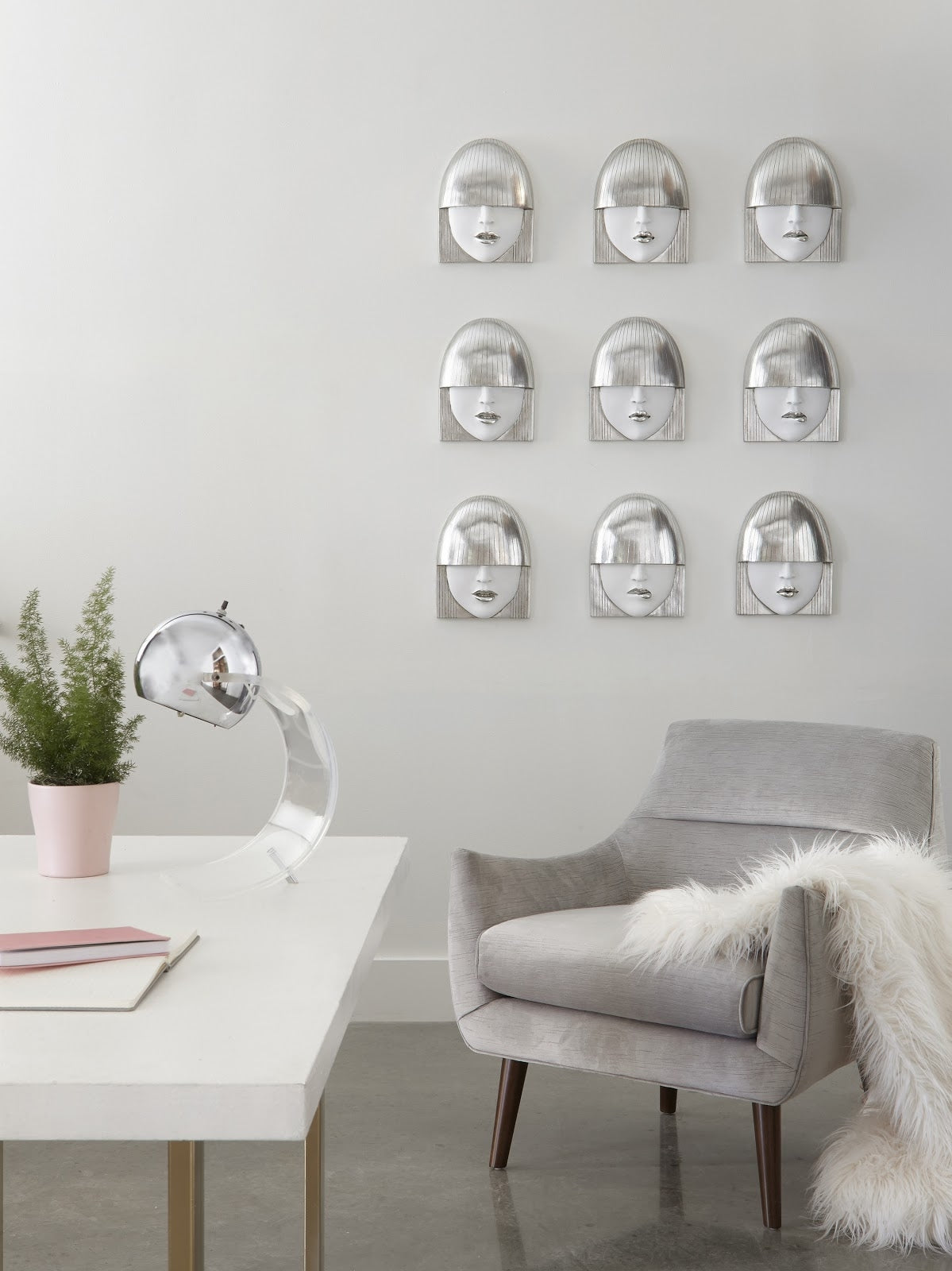 Phillips Collection Home Phillips Collection Fashion Faces Wall Art, Small, White and Silver Leaf, Set of 3