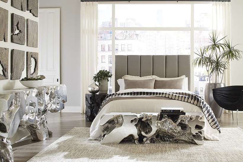 Phillips Collection Home Oversized LTL - Rate to be Quoted Phillips Collection Freeform Bench, Silver Leaf