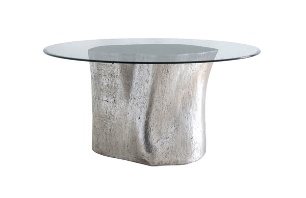 Phillips Collection Home Oversized LTL - Rate to be Quoted Phillips Collection Log Dining Table, 60" Glass Top, Silver Leaf