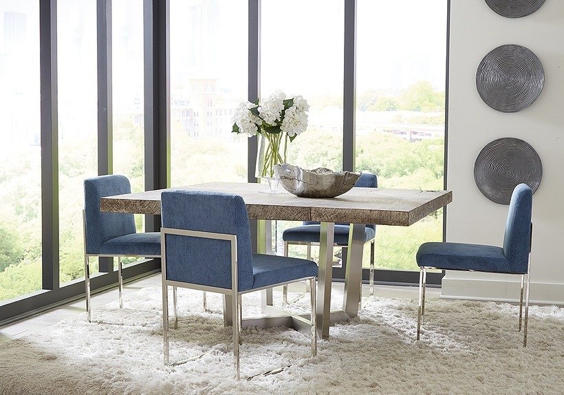 Phillips Collection Home Oversized LTL - Rate to be Quoted Phillips Collection Origins Dining Table, Gray Stone, Square, Brushed Stainless Steel Base