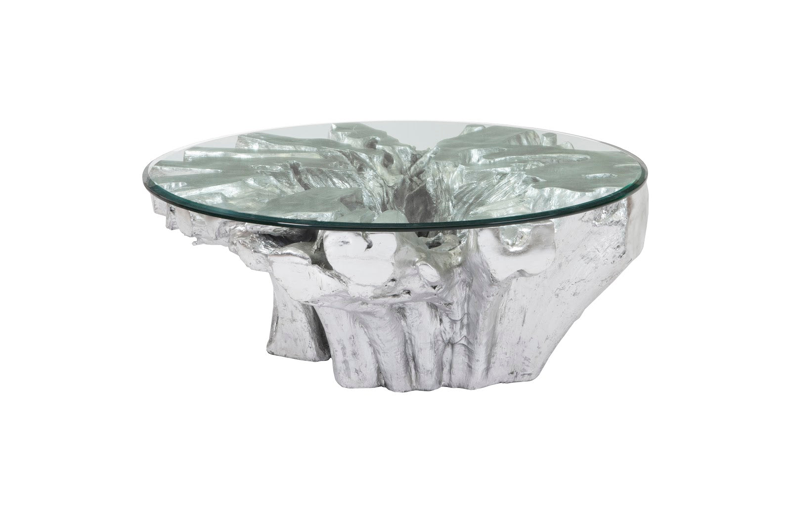 Phillips Collection Home Oversized LTL - Rate to be Quoted Phillips Collection Otis Root Cast Coffee Table with Glass, Silver Leaf