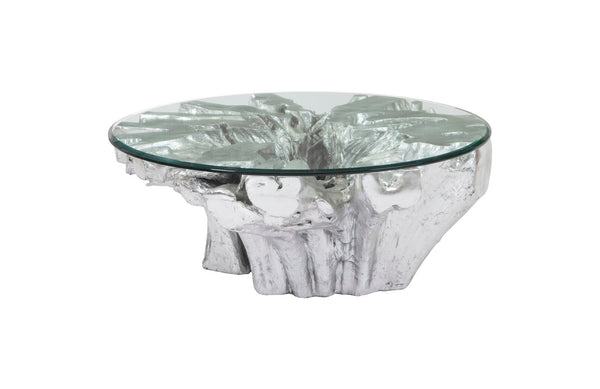 Phillips Collection Home Oversized LTL - Rate to be Quoted Phillips Collection Otis Root Cast Coffee Table with Glass, Silver Leaf