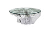 Phillips Collection Home Oversized LTL - Rate to be Quoted Phillips Collection Otis Root Cast Coffee Table with Glass, Silver Leaf