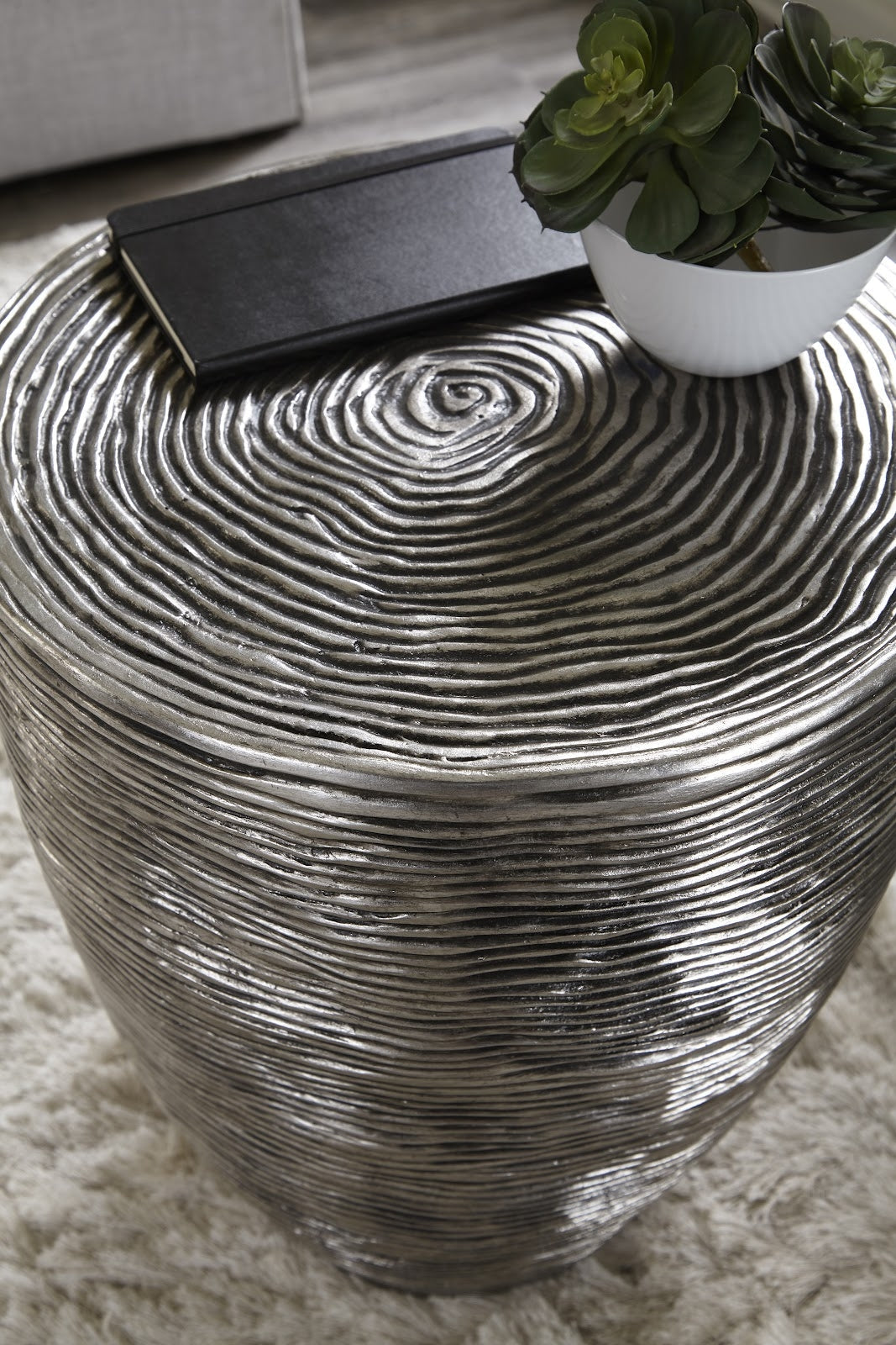 Phillips Collection Home Phillips Collection Ripple Side Table, Resin, Silver Leaf with Antiquing