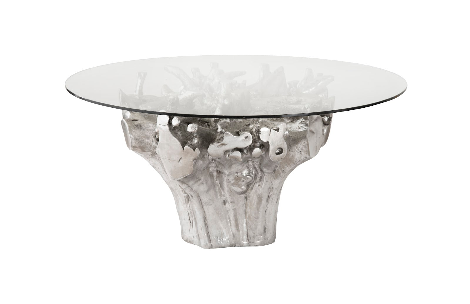Phillips Collection Home Oversized LTL - Rate to be Quoted Phillips Collection Root Small Silver Dining Table Base, With Glass