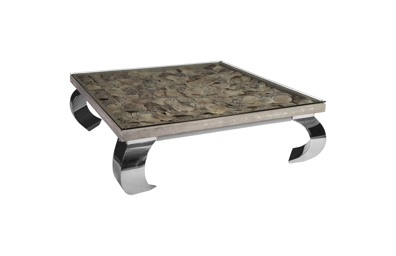 Phillips Collection Home Oversized LTL - Rate to be Quoted Phillips Collection Shell Coffee Table, w/Glass, Ming SS Legs