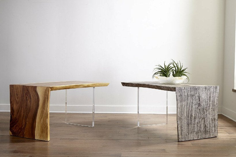 Phillips Collection Home Oversized LTL - Rate to be Quoted Phillips Collection Waterfall Desk, Gray Stone, Acrylic Leg