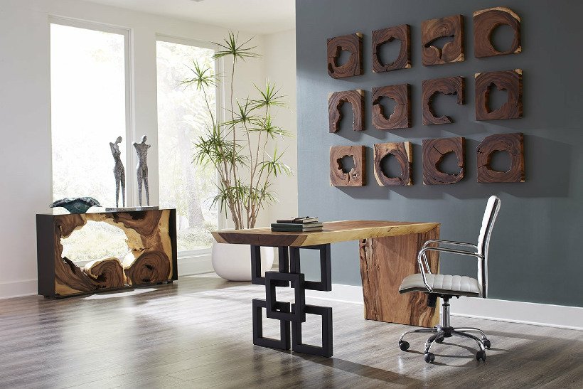 Phillips Collection Home Oversized LTL - Rate to be Quoted Phillips Collection Waterfall Desk, Natural, Satin Black Overlap Leg