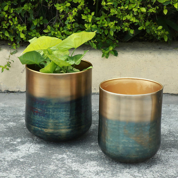 copper pot plant holder Burnt Brass Finish Planter Holder — ShopTheAddison