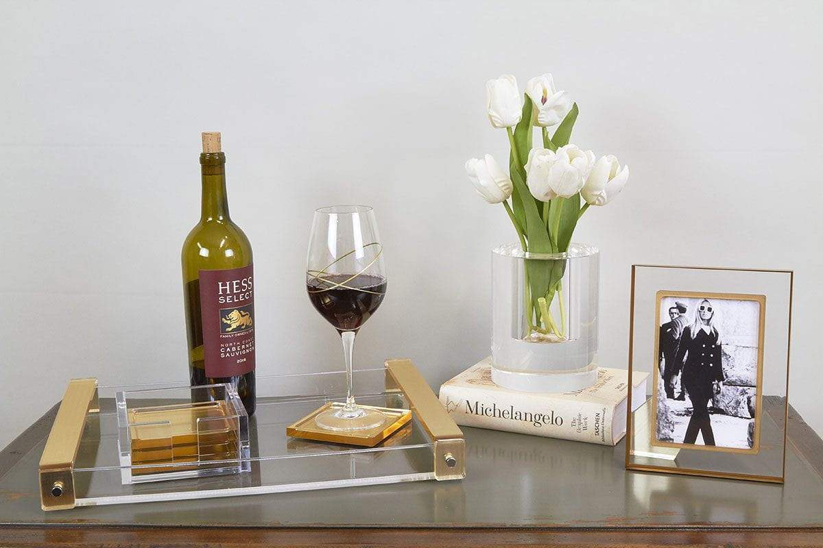 Tizo Designs Home Tizo Clear Lucite Tray with Modern Gold Handles