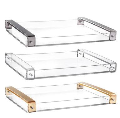 Tizo Designs Home Tizo Design Clear Lucite Tray with Modern Silver Handles