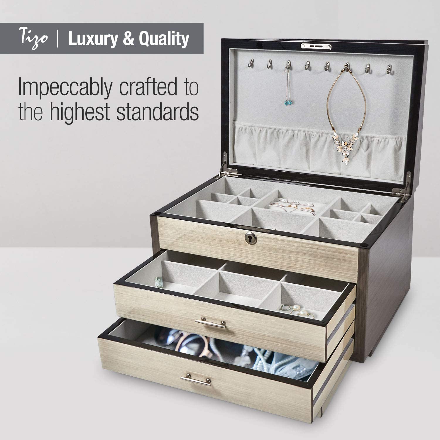 Tizo Designs Giftware Tizo Italian Designed Wood Grey & Natural Jewelry Box