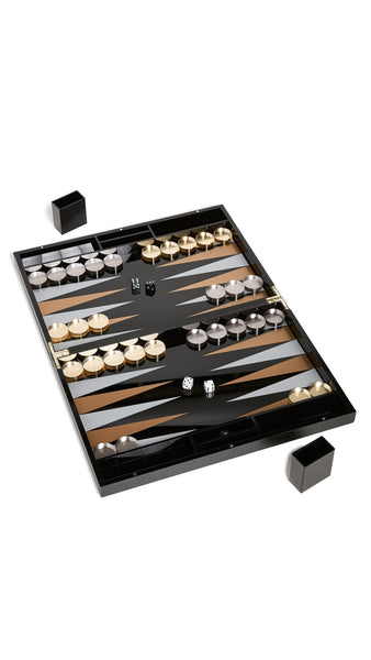 Tizo Lucite Backgammon Set Black/Gold/Silver — ShopTheAddison