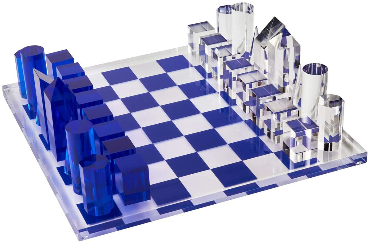 Saint Louis Blue And Clear Crystal Levitating Prestige Chess Set