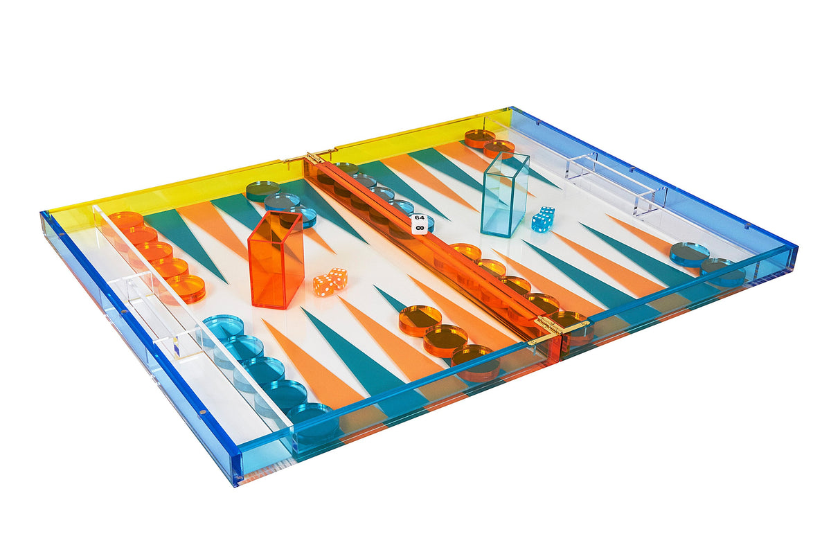 Tizo Lucite Multi Color Backgammon set- Turquoise Orange