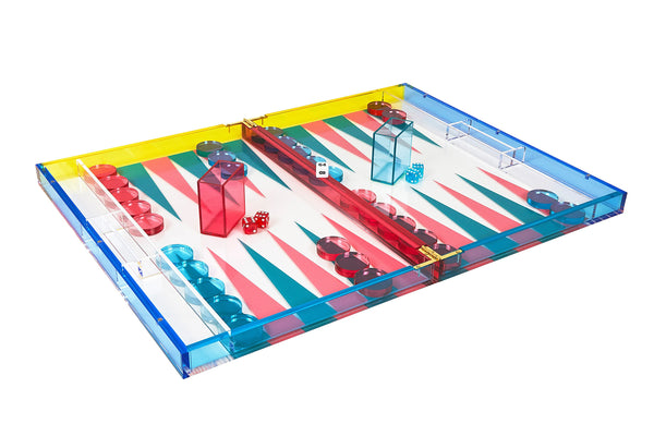Tizo Designs Giftware Tizo Lucite Multi Color Backgammon set - Turquoise Pink