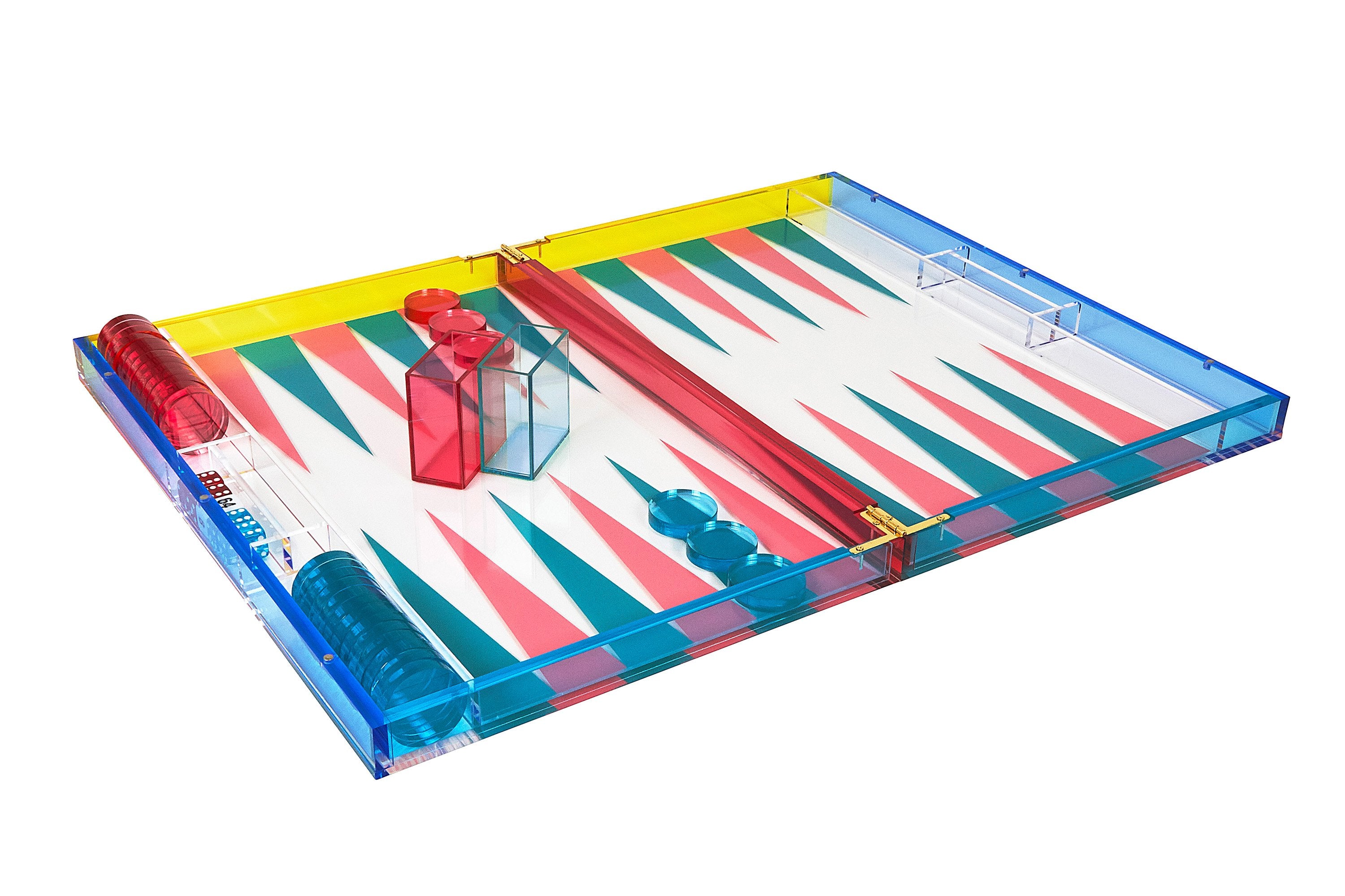 Tizo Designs Giftware Tizo Lucite Multi Color Backgammon set - Turquoise Pink