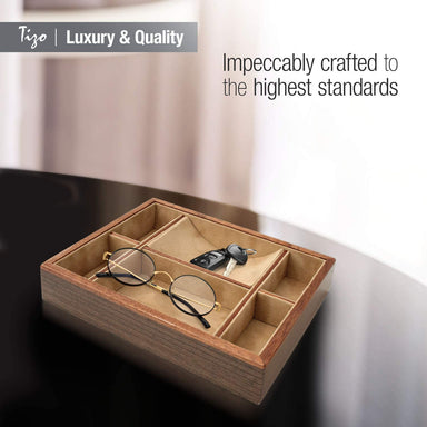 Tizo Designs Giftware Tizo Wood Valet Tray Organizer - Natural Tan Burl Finish
