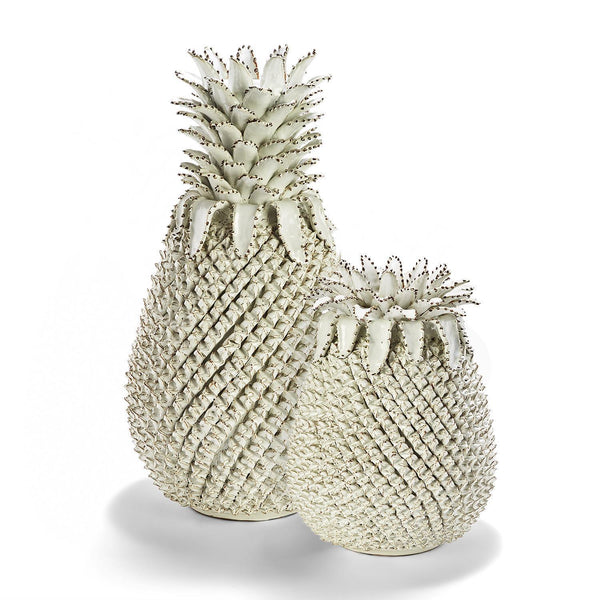 Tozai Home Pineapple Set of 2 White Sculpture/Vases