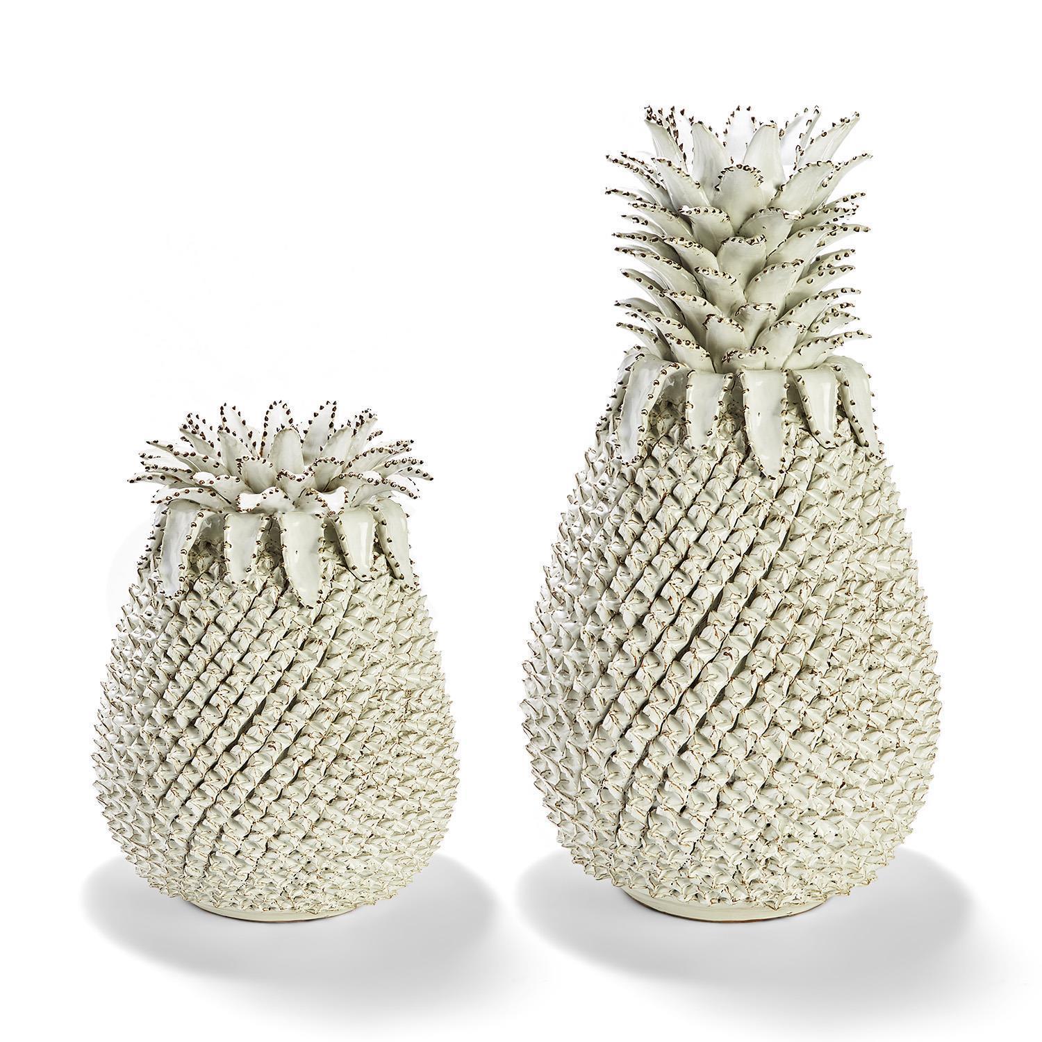 Tozai Home Pineapple Set of 2 White Sculpture/Vases