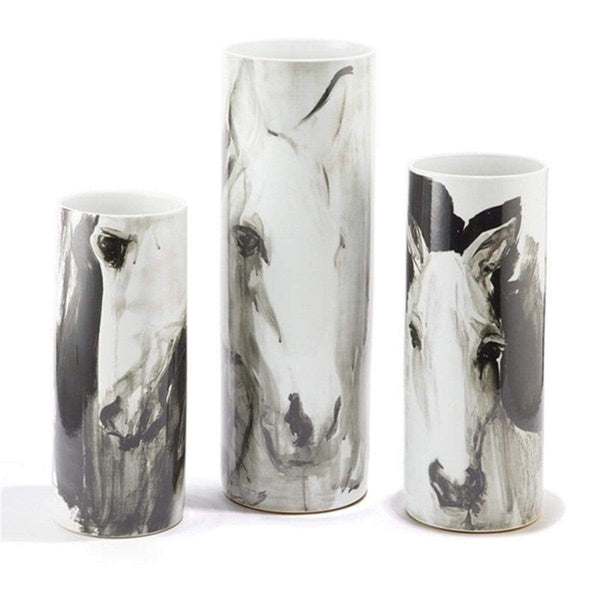Tozai Home Home Tozai Home White Horses Tall Porcelain Vases - Set of 3