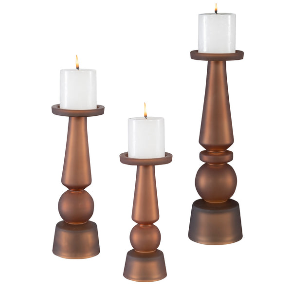 Uttermost Home Decor Uttermost Cassiopeia Butter Rum Glass Candleholders, S/3