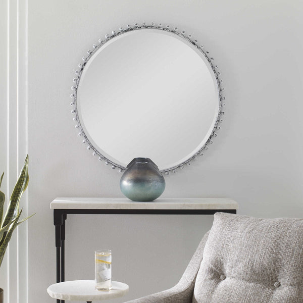 Uttermost Home Decor Uttermost Taza Antique White Round Mirror