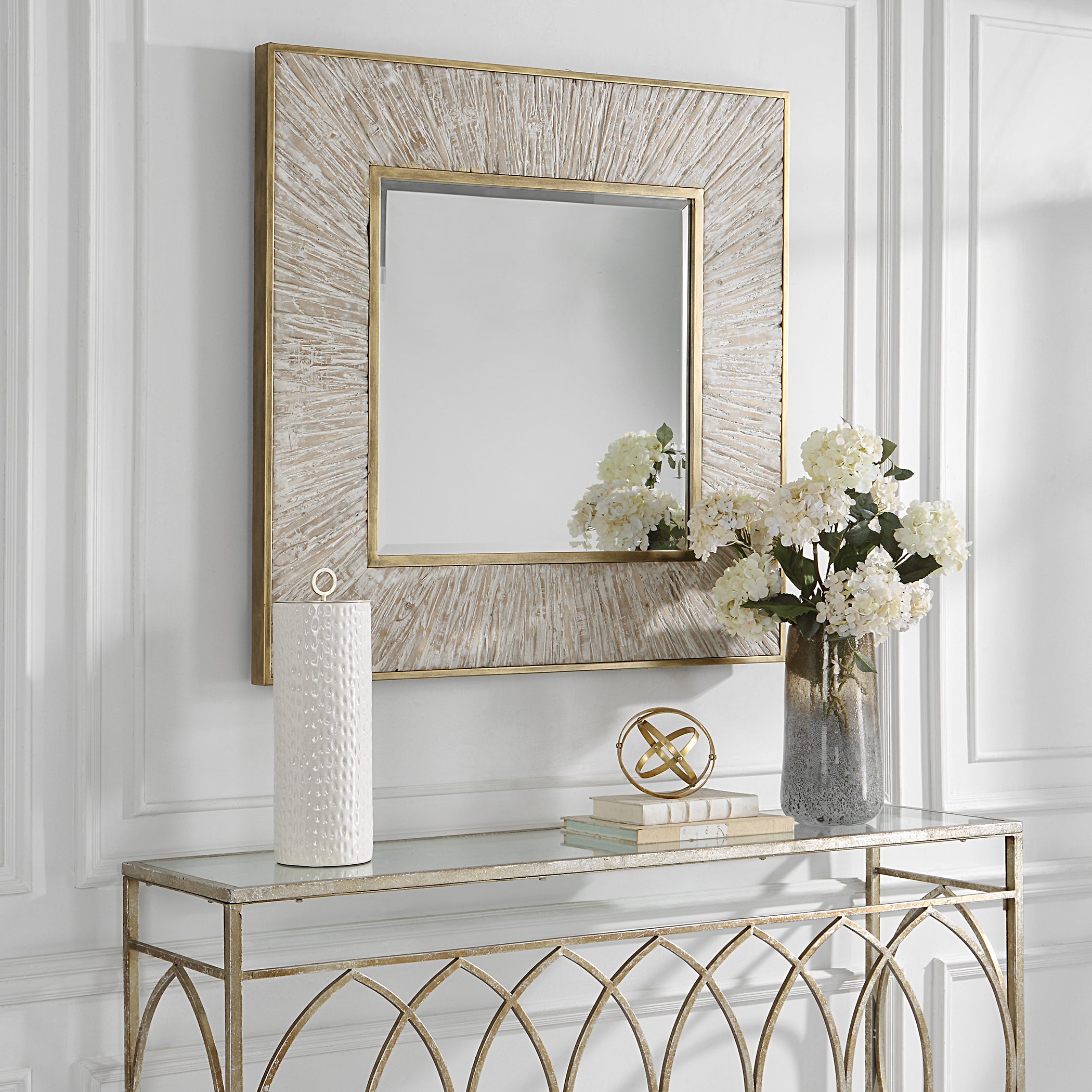 Uttermost Home Decor Motor Freight - Rate to be Quoted Uttermost Wharton Whitewashed Square Mirror