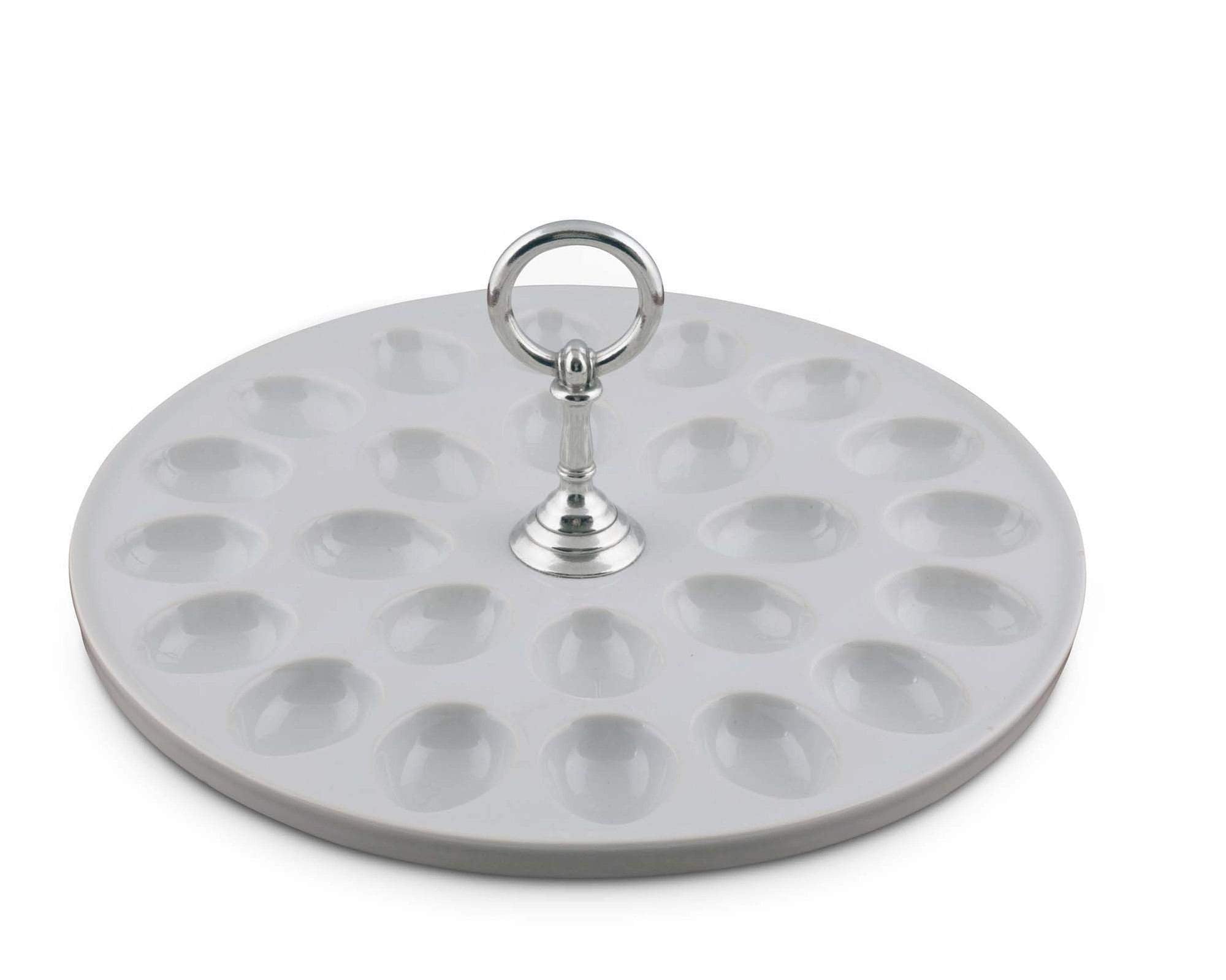 Vagabond House Deviled Egg Tray With Pewter Classic Ring Handle