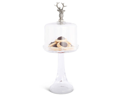 Vagabond House Serveware Vagabond House Elk Head Knob Glass Covered Dessert Stand, Tall