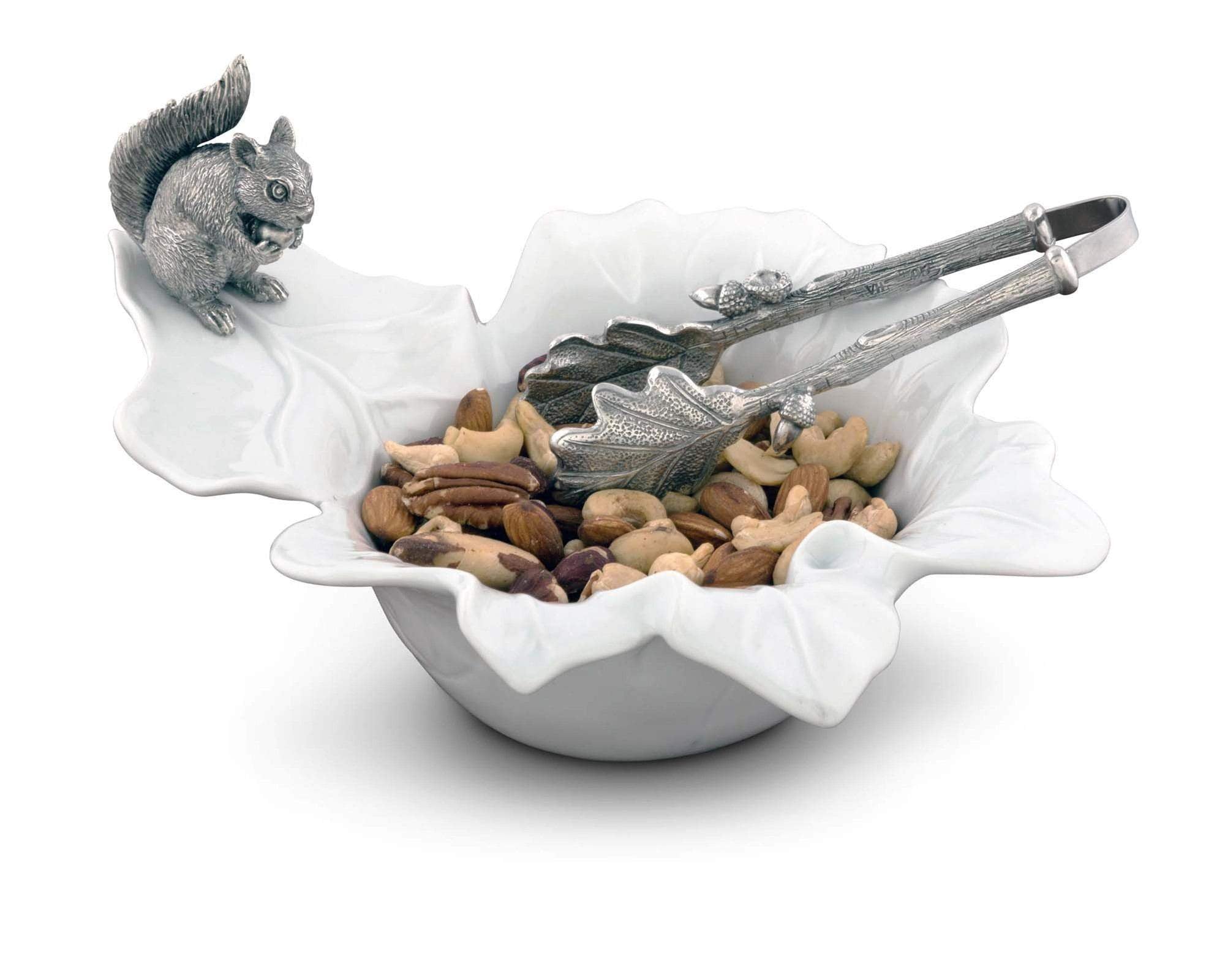 Vagabond House Fine Porcelain Leaf Bowl With Pewter Squirrel