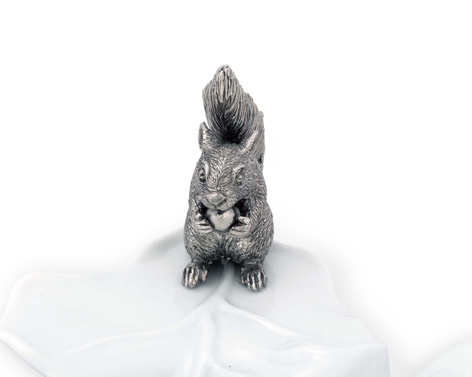 Vagabond House Fine Porcelain Leaf Bowl With Pewter Squirrel