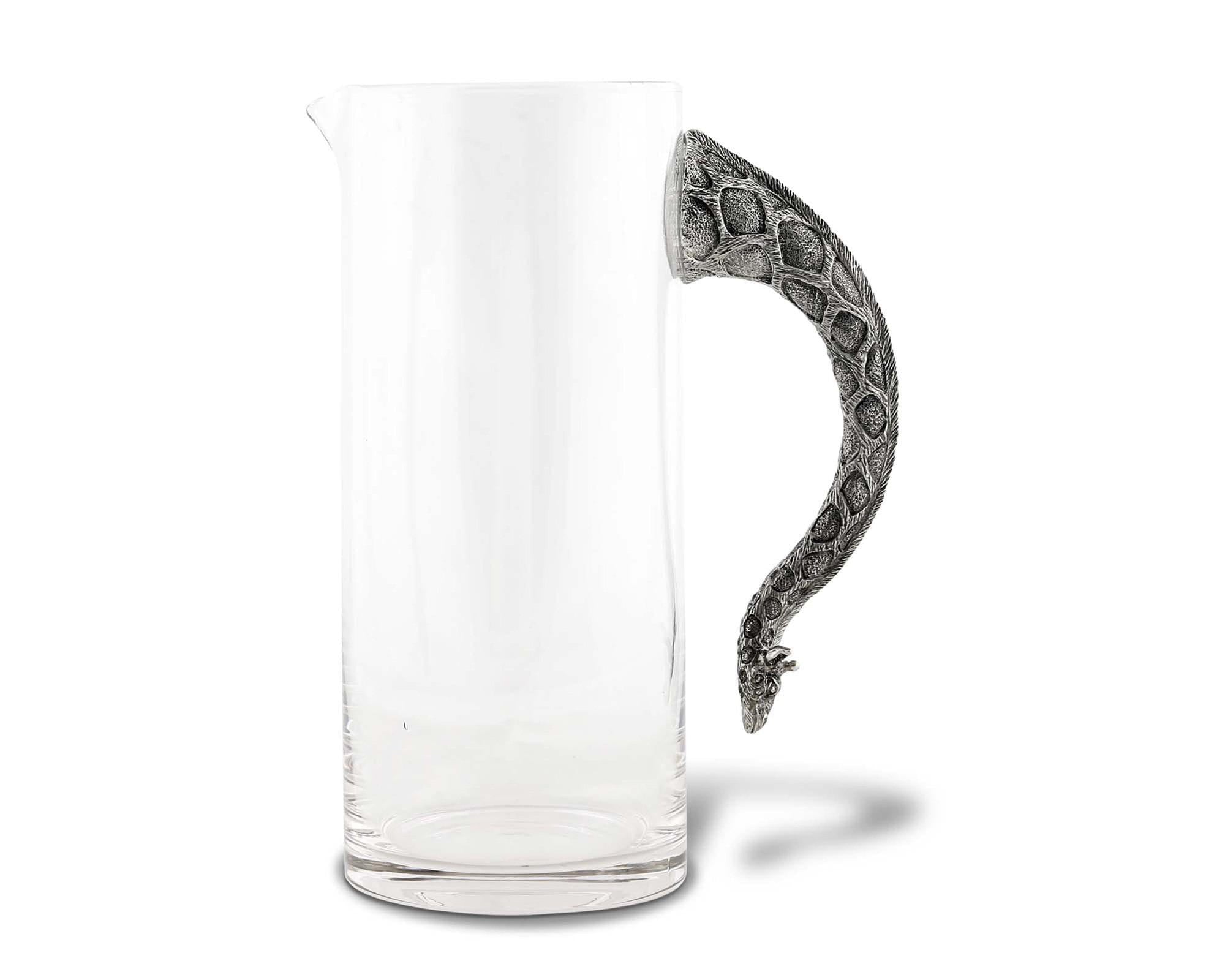 Vagabond House Glass Pitcher Pewter Giraffe Handle