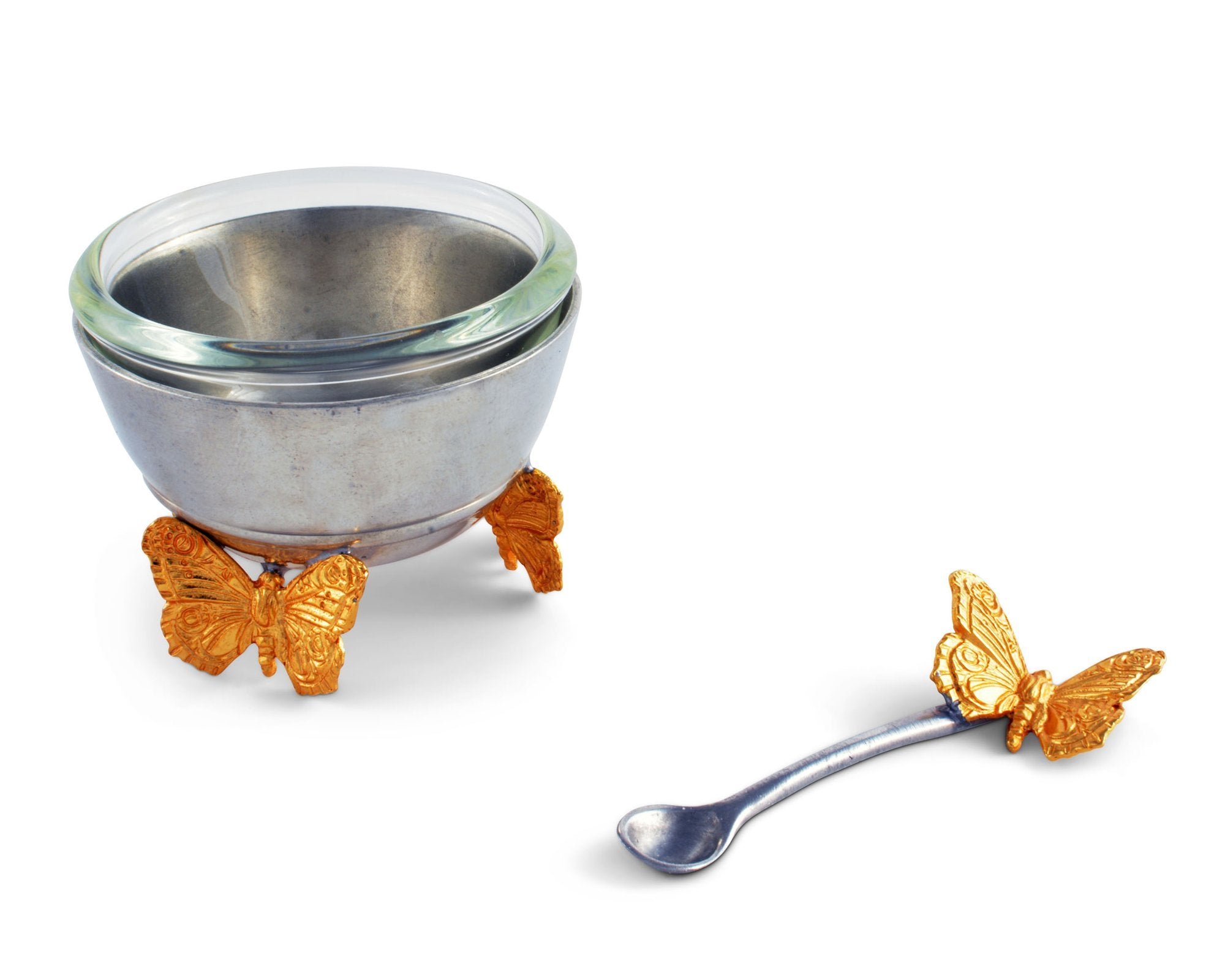 Vagabond House Serveware Vagabond House Gold Butterfly Salt Cellar With Spoon